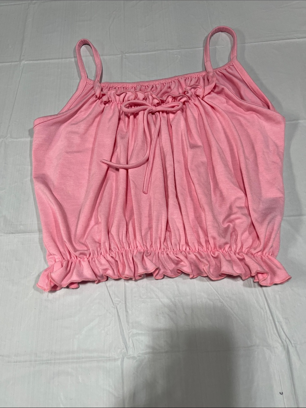 Pink Drawstring Ruffle Hem Cami Top